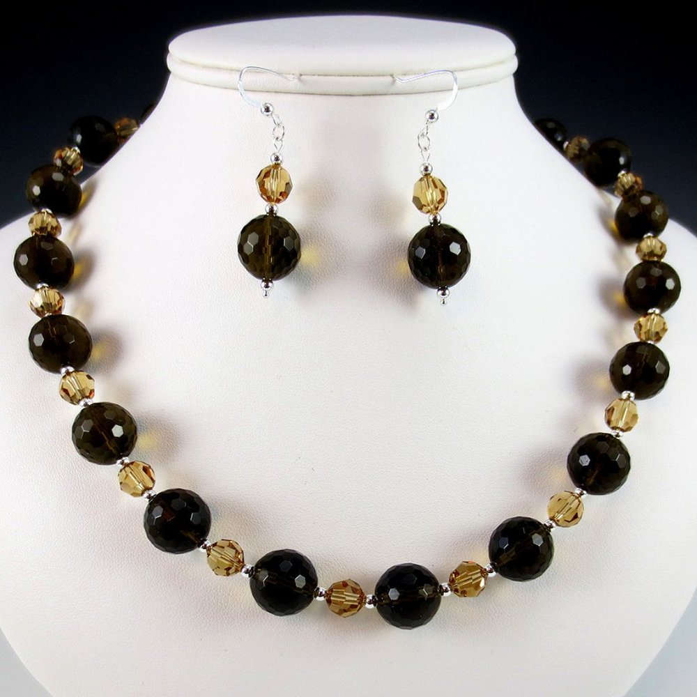 Smoky Quartz, Crystal, Sterling Necklace/Earrings